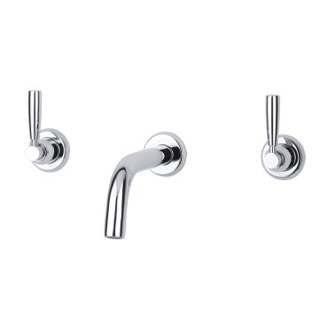 Langbourn wall-mounted basin mixer with modern spout & metal lever taps