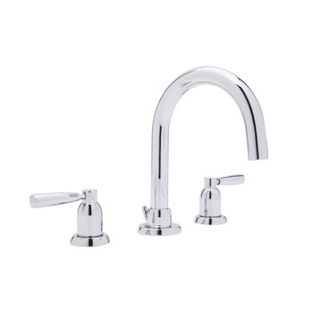 Langbourn 3 hole basin mixer with tubular spout & metal lever taps