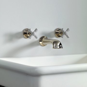Rockwell wall-mounted basin mixer with 190mm cast spout & metal/coloured crosshead taps