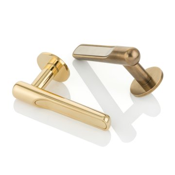 Contour solid brass door lever handle with inlay and round rose