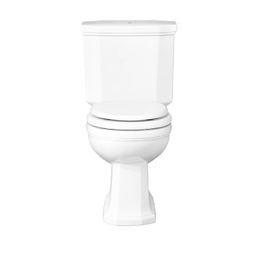 Close-coupled toilet including cistern and pan.