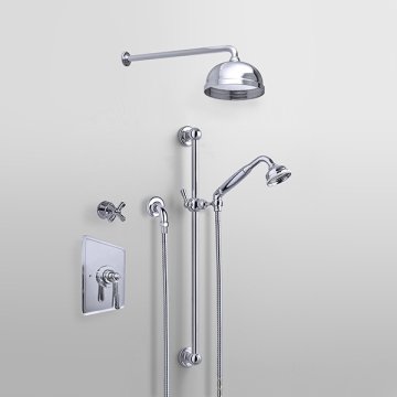 ROCKWELL - Shower layout - wall arm, rose, handshower on rail & mixer