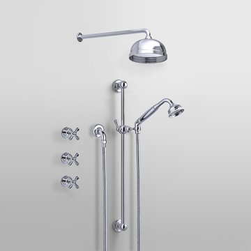ROCKWELL - Shower layout - wall arm, rose, handshower on rail & xheads