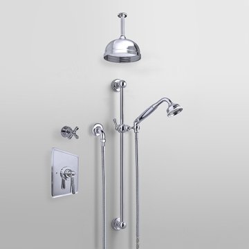 ROCKWELL - Shower layout - ceiling arm, rose, handshower on rail & mixer