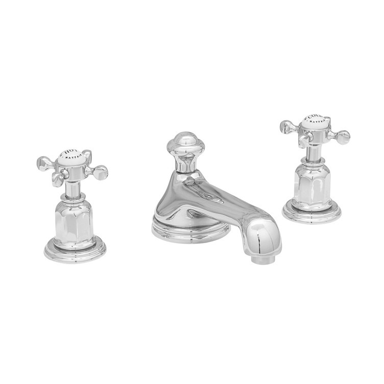 PERRIN & ROWE - Three hole basin set with low spout and crossheads in pewter