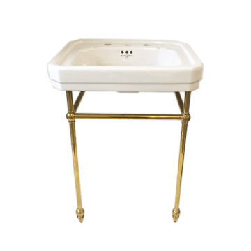 Perrin & Rowe - Art Deco 630mm basin & basin stand with pointed feet in polished brass