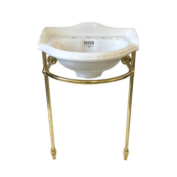 Perrin & Rowe - Edwardian 630mm basin & basin stand with tapered feet in polished brass