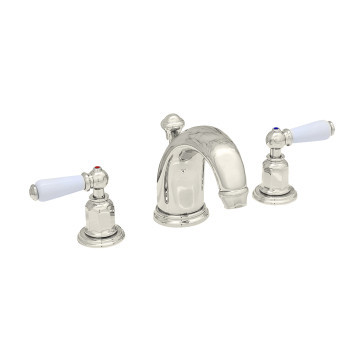 PERRIN & ROWE - Three hole basin set with high spout & white porcelain levers in nickel
