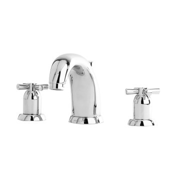 PERRIN & ROWE CONTEMPORARY - Three hole basin set with high spout and crossheads in pewter