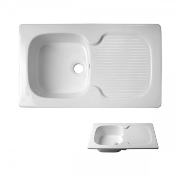 Acquello – Top mounted single White fireclay sink. 860 x 550mm with waste