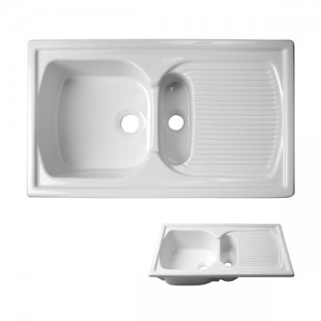 Acquello – Top mounted twin white fireclay sink & drainage tray 860 x 550mm with waste