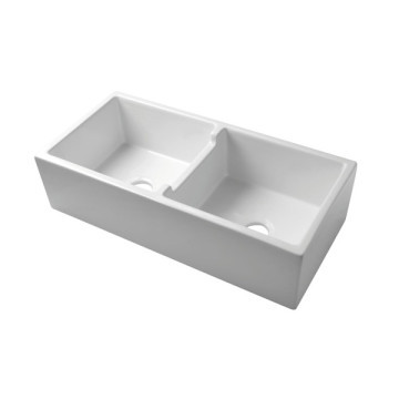 Acquello - White fireclay double butler’s sink approx 1000 x 460 x 265 with wastes & racks