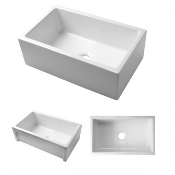 Acquello - White single fireclay sink with 760 x 460 x 250 with waste & sink protector rack