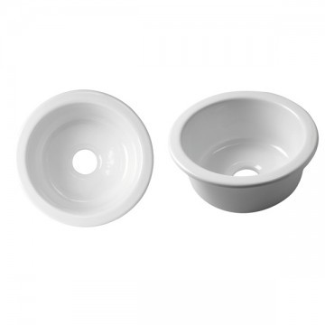 Acquello - Top mounted round white fireclay sink 450mm dia. with waste