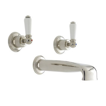 Perrin & Rowe - Wall mounted bath tap set with lever handles in nickel