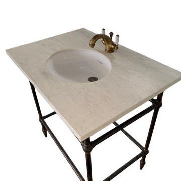 Perrin & Rowe - Undermount basin with Monobloc tap, pop up waste, Corian top & Ornate 4 leg basin stand with pointed feet in Bronze - N2855_HHRF-750-RPBZ_COR-BENCHTOP-885_N6705BN_N3635SB-NZ541 - QTY:1