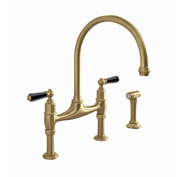 Ionian 2 hole bench mounted sink mixer with straight legs, porcelain lever taps & spray rinse