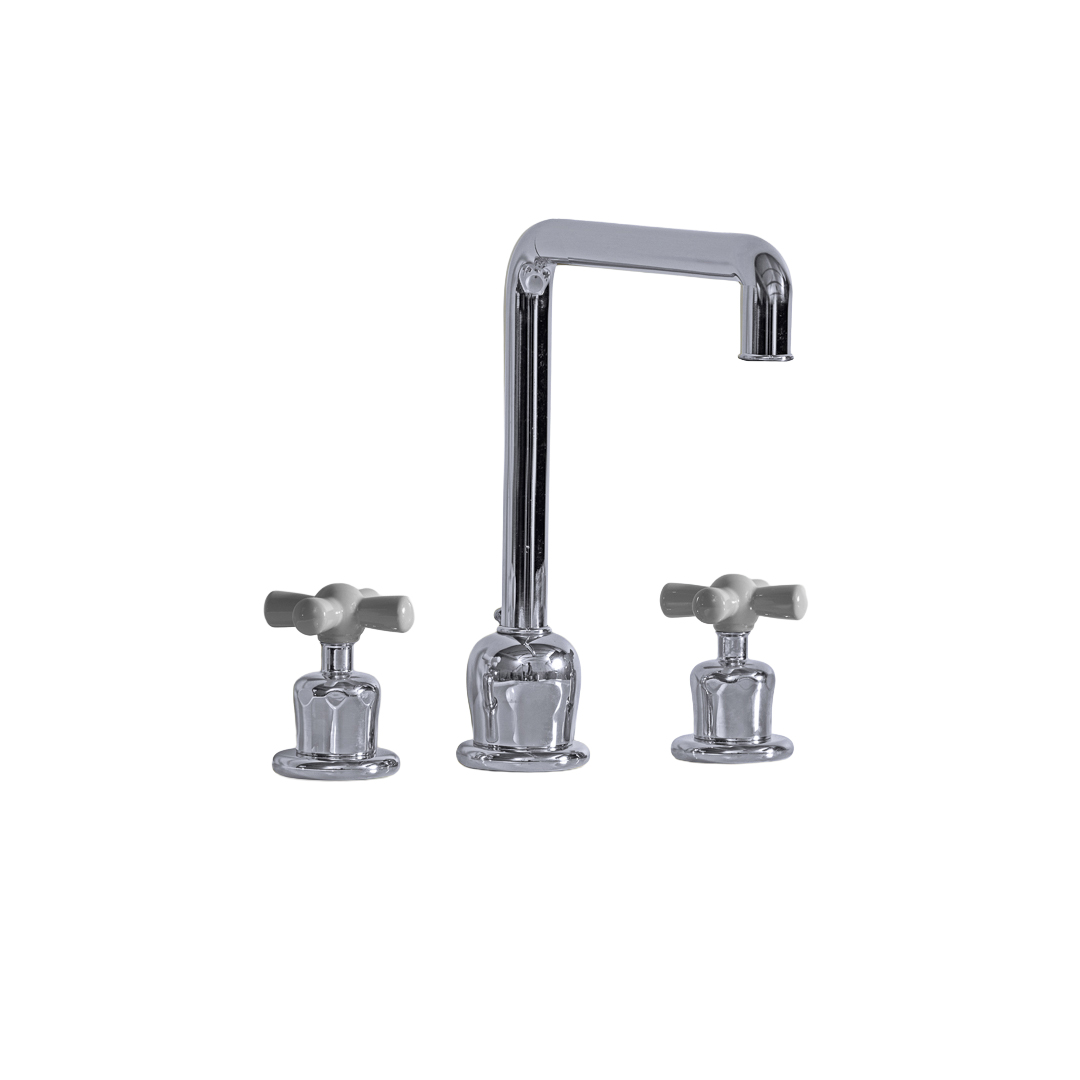Rockwell 3 hole kitchen mixer with metal/coloured crosshead taps