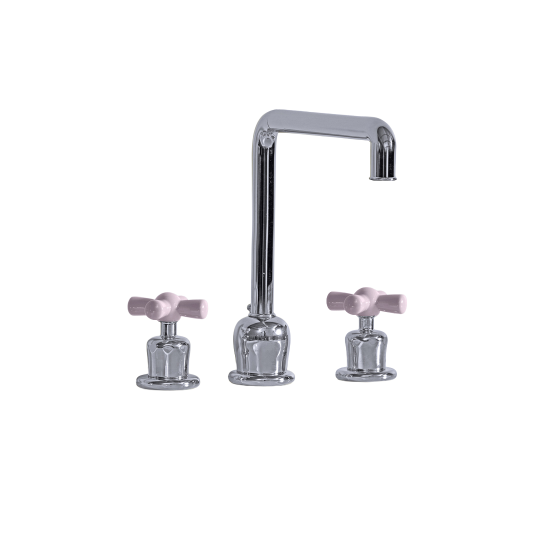 Rockwell 3 hole kitchen mixer with metal/coloured crosshead taps
