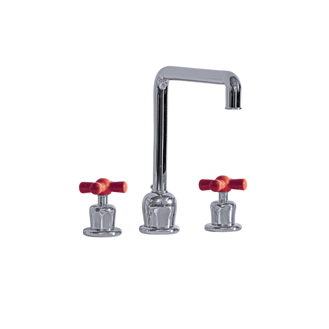 Rockwell 3 hole kitchen mixer with metal/coloured crosshead taps