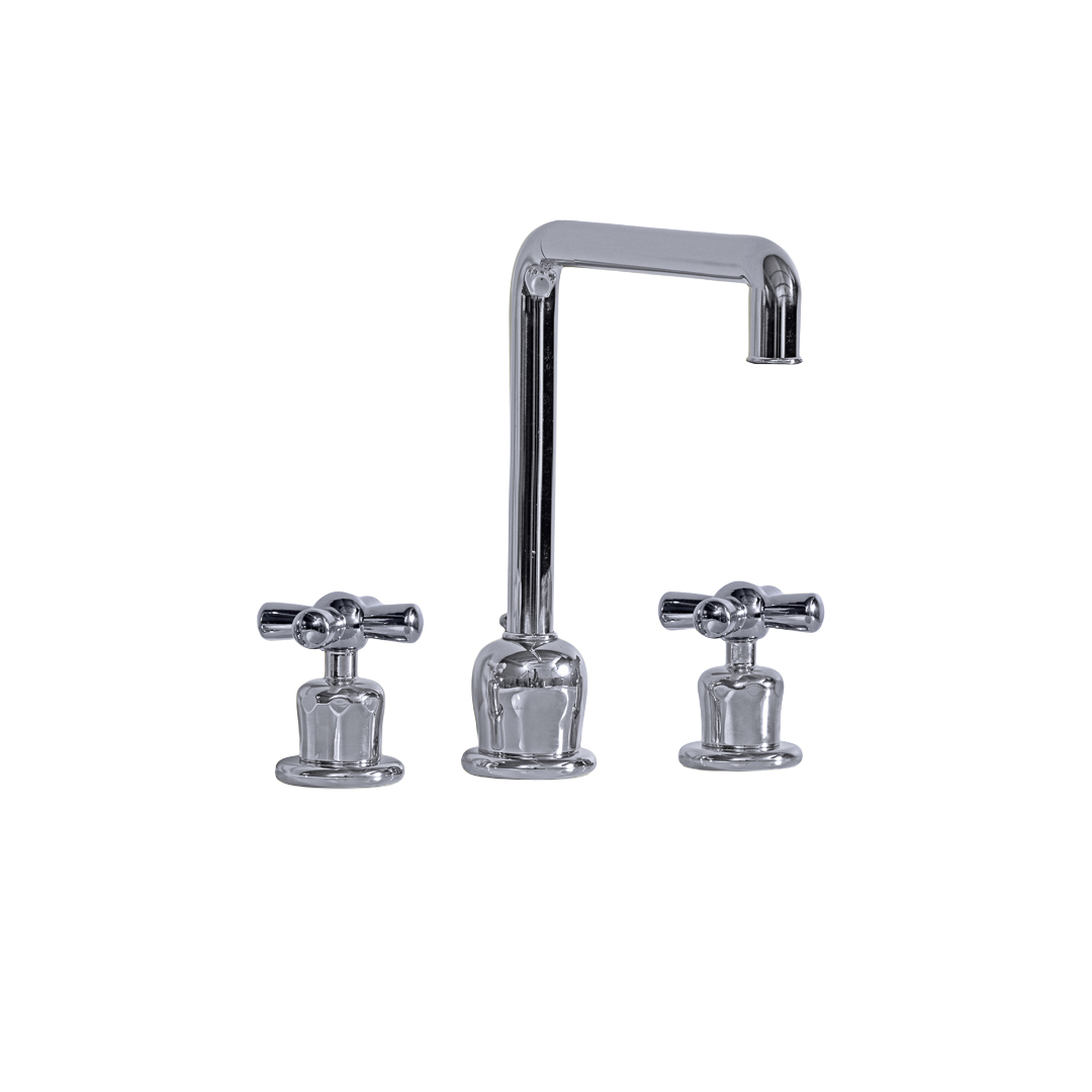 Rockwell 3 hole kitchen mixer with metal/coloured crosshead taps