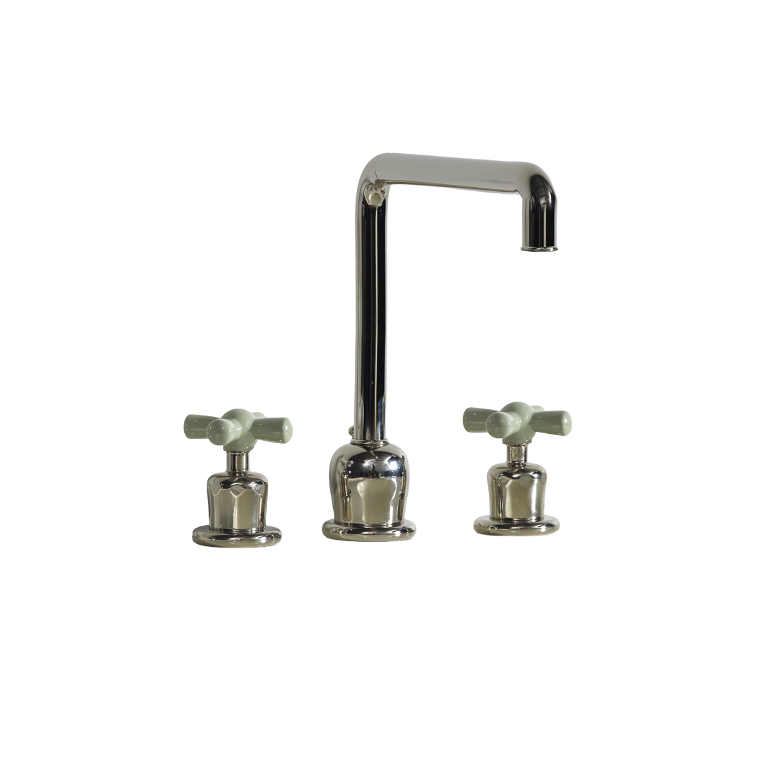 Rockwell 3 hole kitchen mixer with metal/coloured crosshead taps