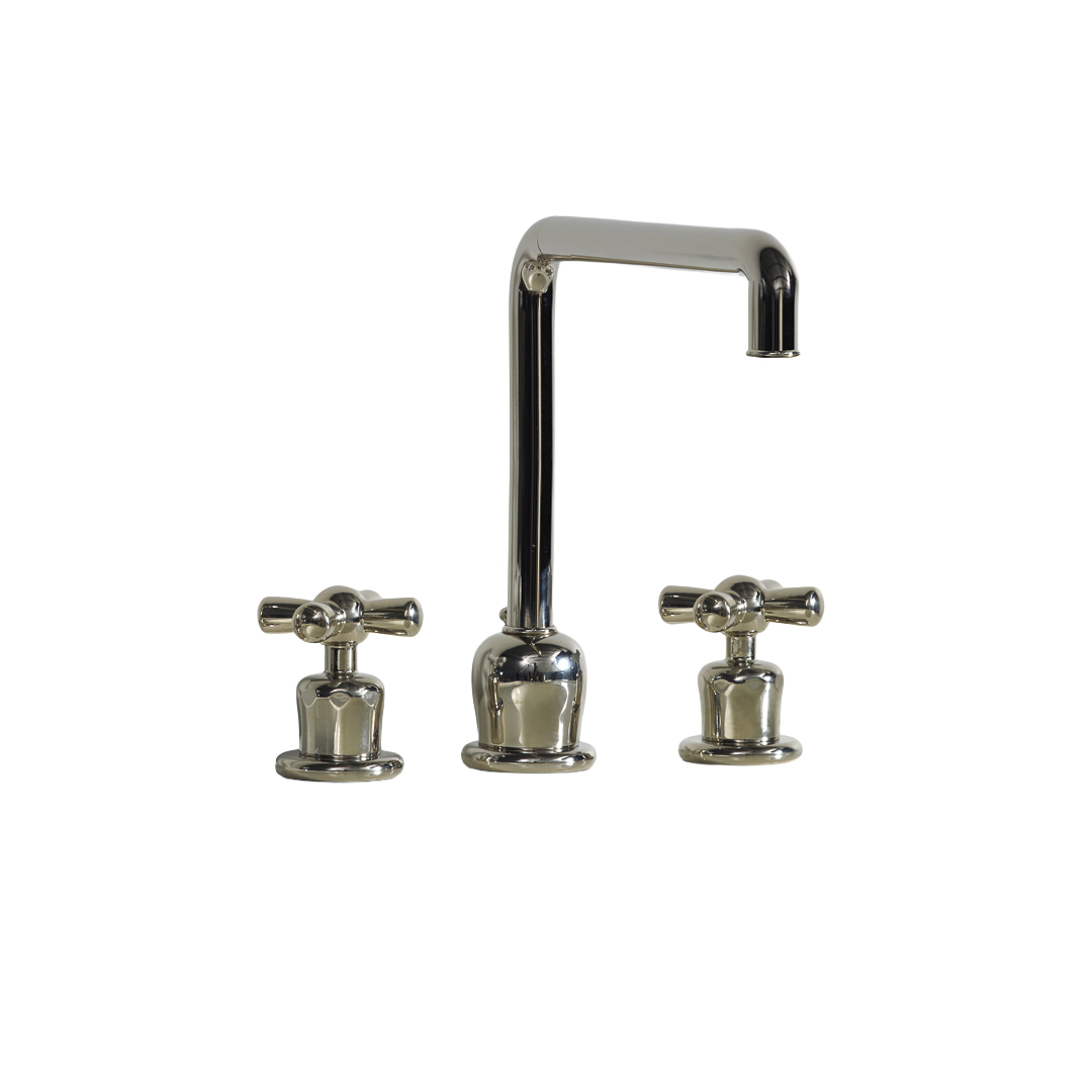 Rockwell 3 hole kitchen mixer with metal/coloured crosshead taps