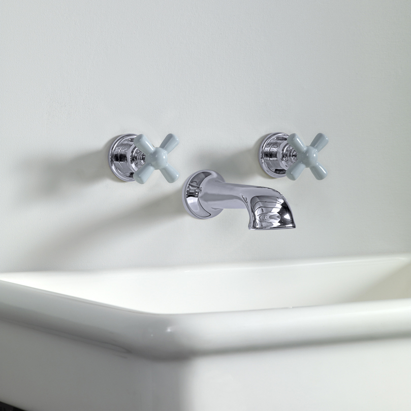 Rockwell wall-mounted basin mixer with 190mm cast spout & metal/coloured crosshead taps
