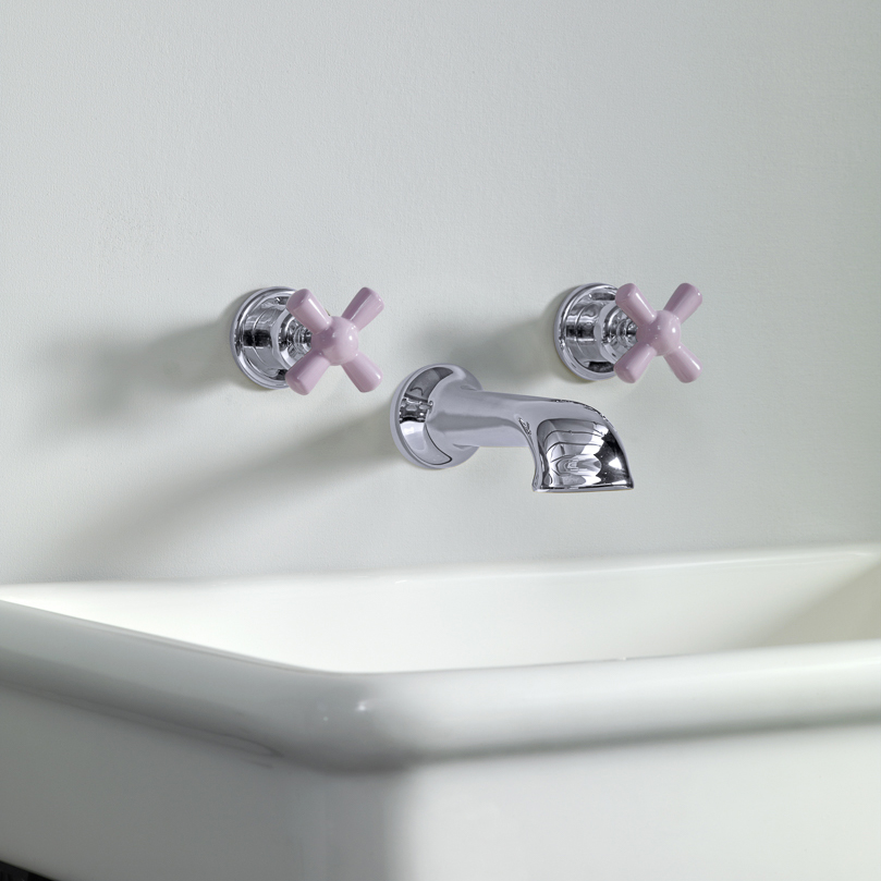 Rockwell wall-mounted basin mixer with 190mm cast spout & metal/coloured crosshead taps