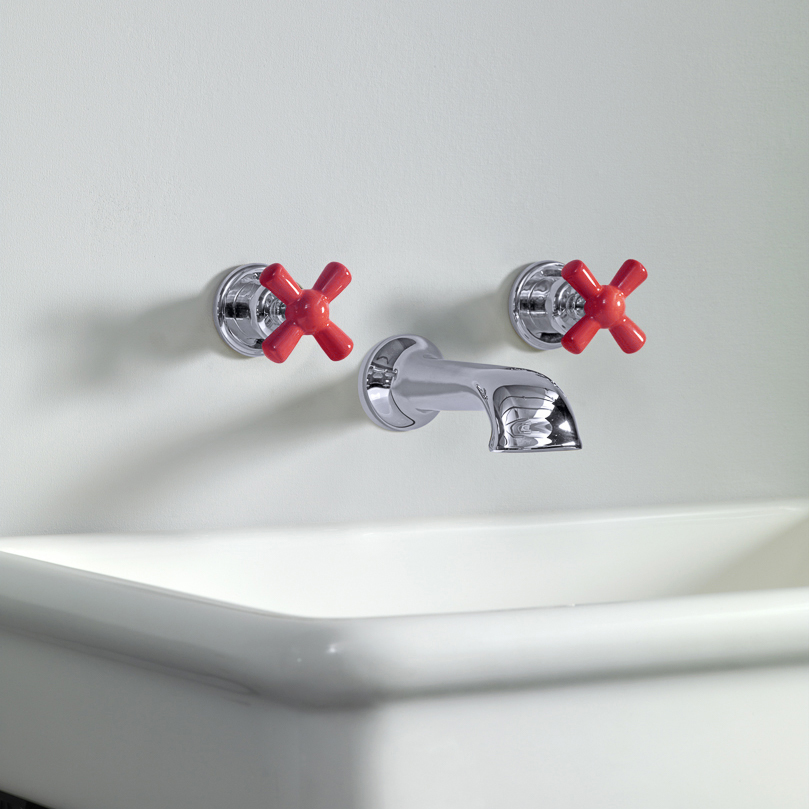 Rockwell wall-mounted basin mixer with 190mm cast spout & metal/coloured crosshead taps