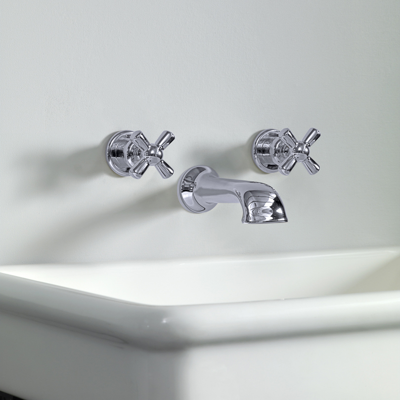 Rockwell wall-mounted basin mixer with 190mm cast spout & metal/coloured crosshead taps
