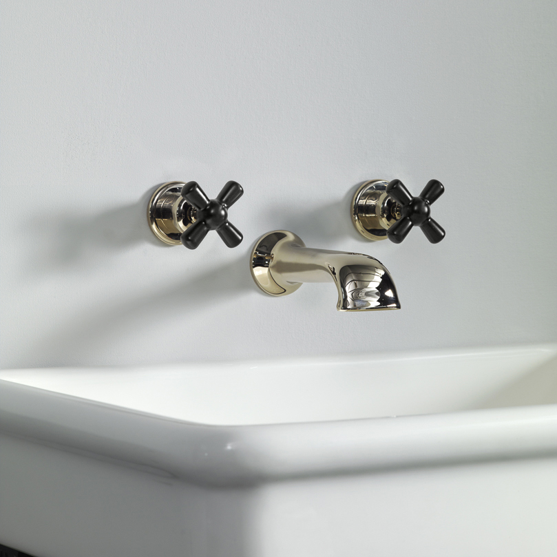 Rockwell wall-mounted basin mixer with 190mm cast spout & metal/coloured crosshead taps