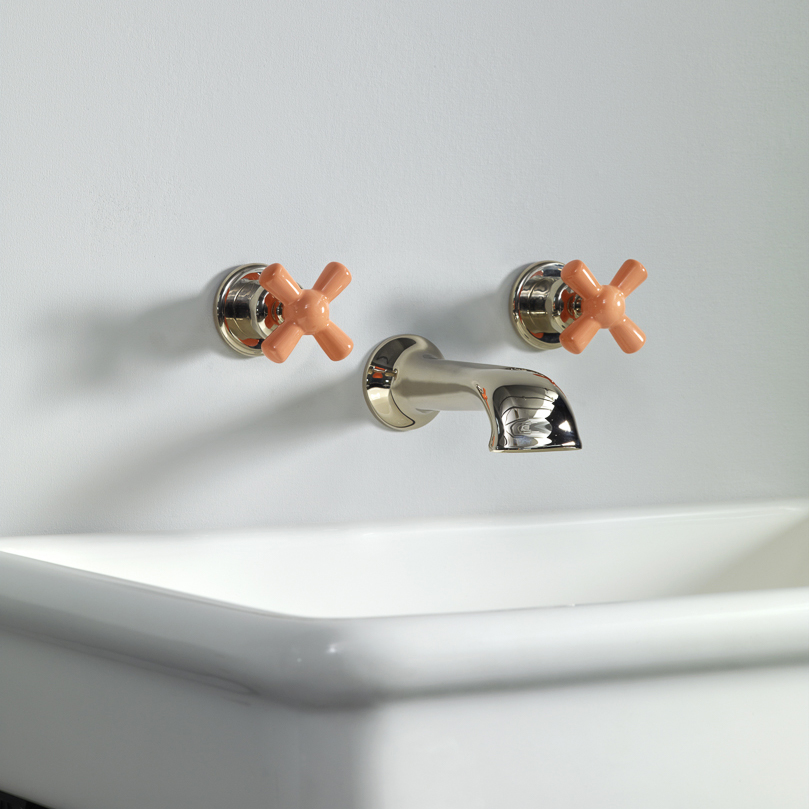 Rockwell wall-mounted basin mixer with 190mm cast spout & metal/coloured crosshead taps