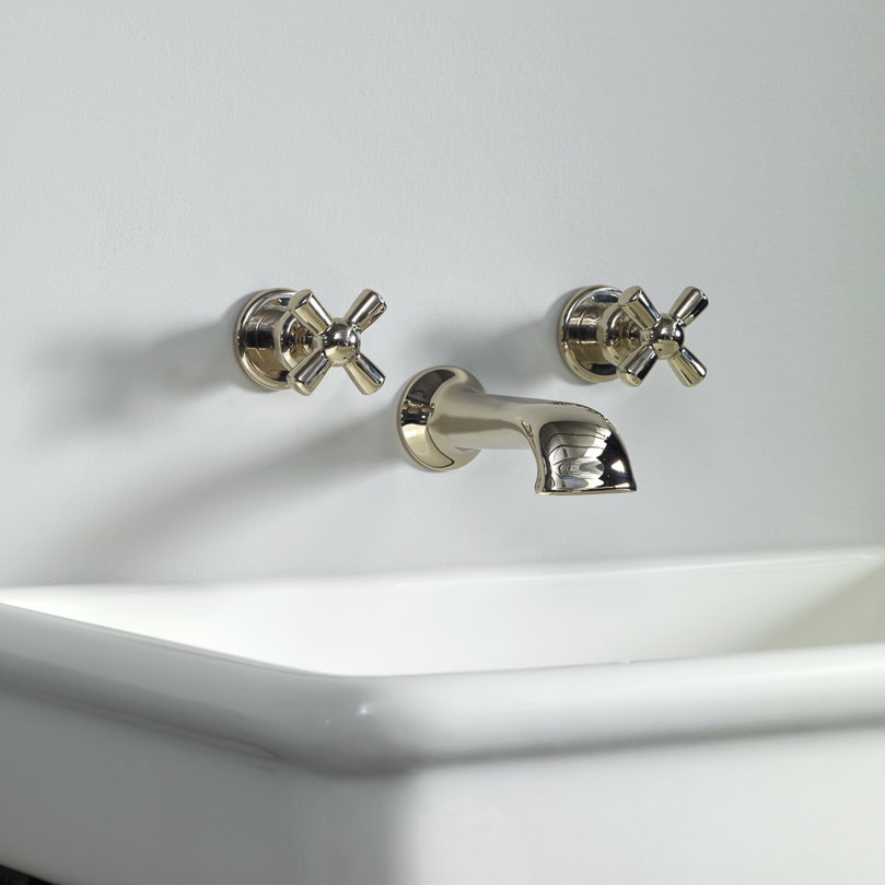 Rockwell wall-mounted basin mixer with 190mm cast spout & metal/coloured crosshead taps