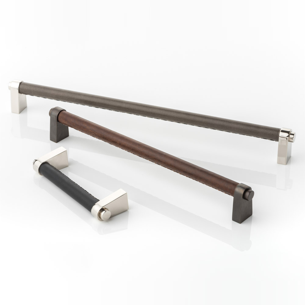 Irvine solid brass cabinet handle with hand stitched leather