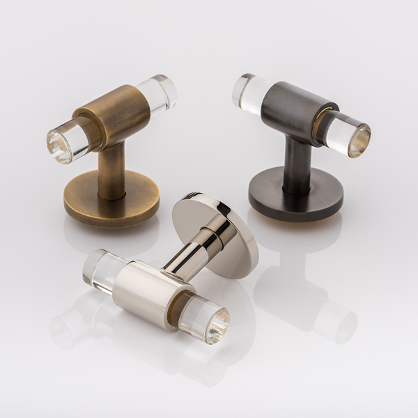 Collett T-bar solid brass & glass cabinet pull