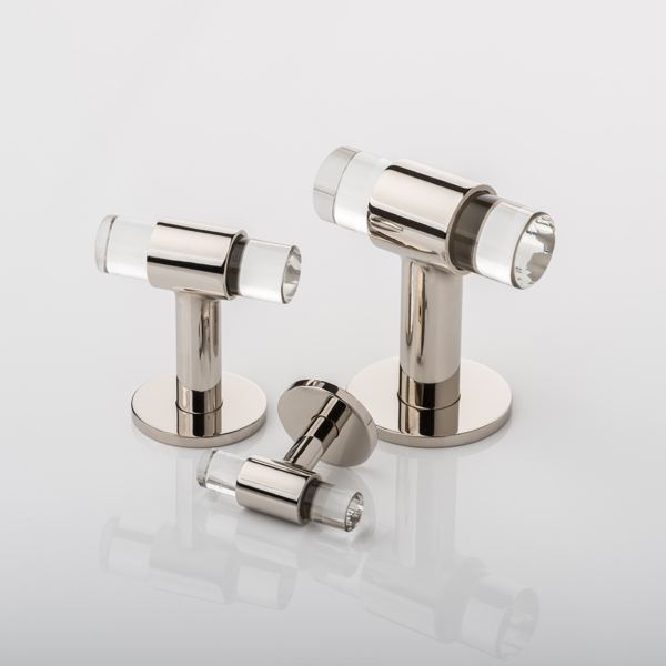 Collett T-bar solid brass & glass cabinet pull