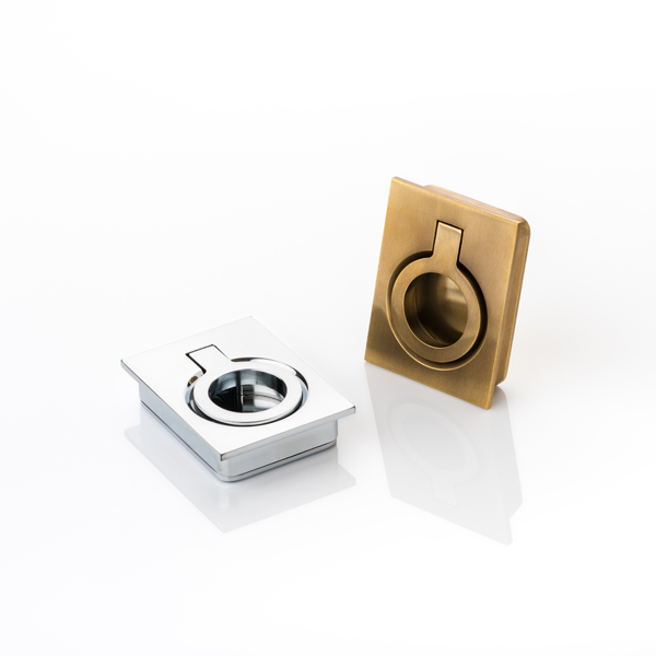 Falmouth II solid brass rectangular recessed ring pull