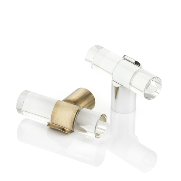 Snug T-Bar Solid Brass & Glass Cabinet Pull