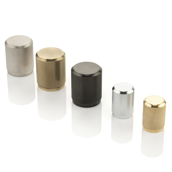 Volume solid brass cabinet pull with linear knurl