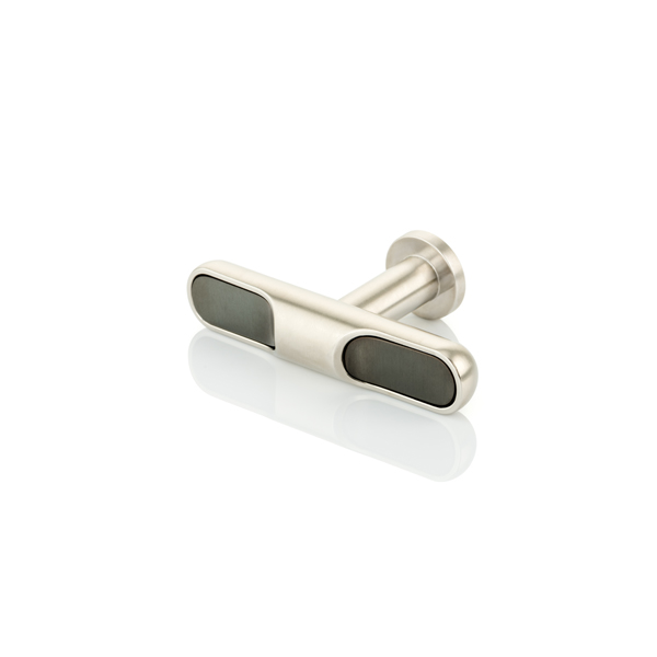 Contour solid brass T-bar cabinet pull with inlay