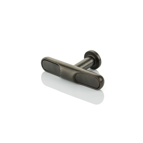 Contour solid brass T-bar cabinet pull with inlay