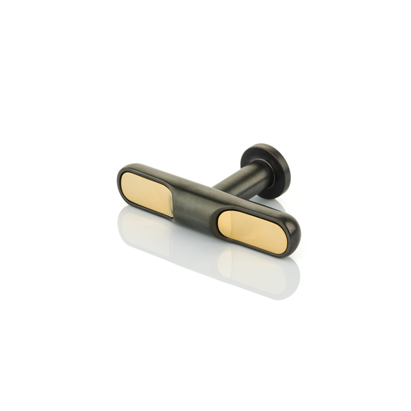 Contour solid brass T-bar cabinet pull with inlay