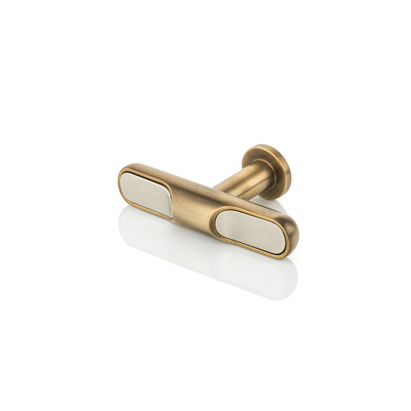 Contour solid brass T-bar cabinet pull with inlay