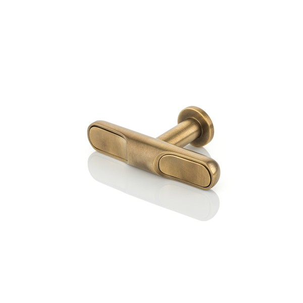Contour solid brass T-bar cabinet pull with inlay