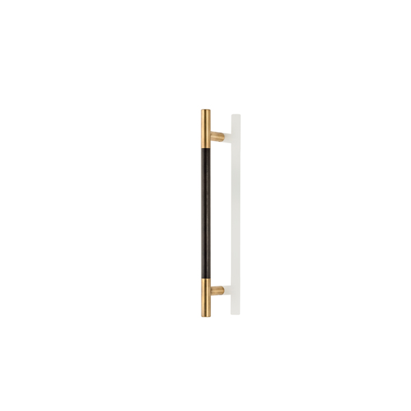 Bedford solid brass door pull with hand stitched leather