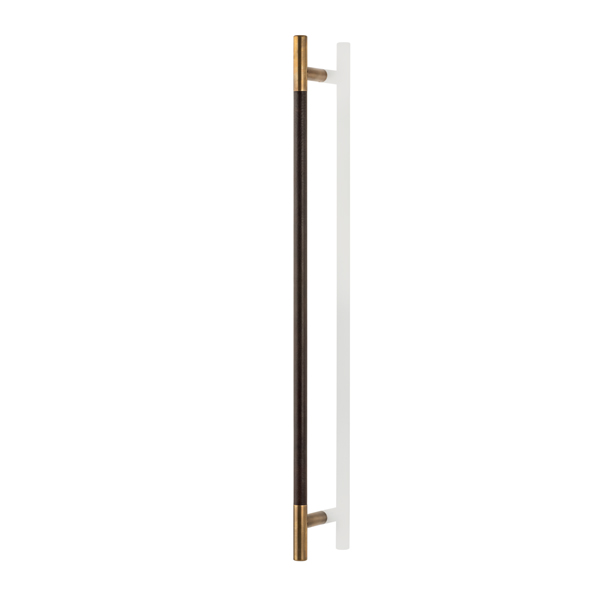 Bedford solid brass door pull with hand stitched leather