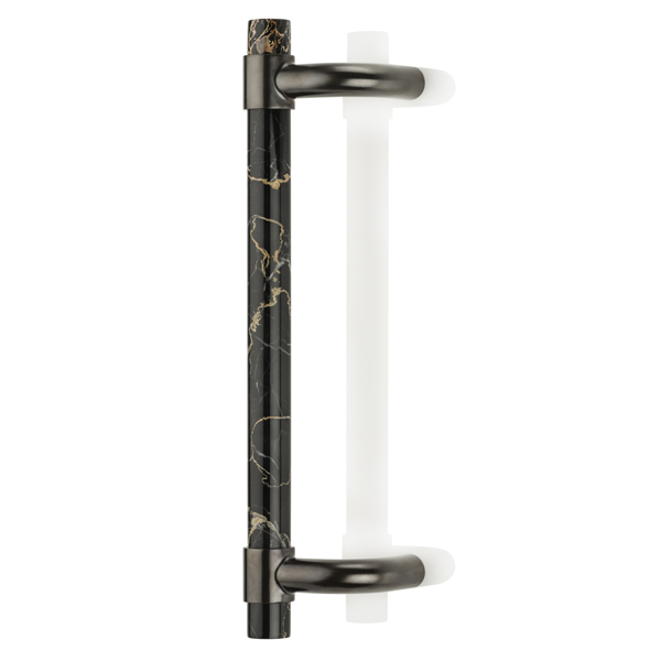 Collett cranked solid brass & marble door pull