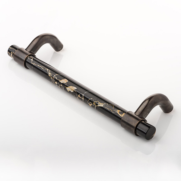 Collett cranked solid brass & marble door pull