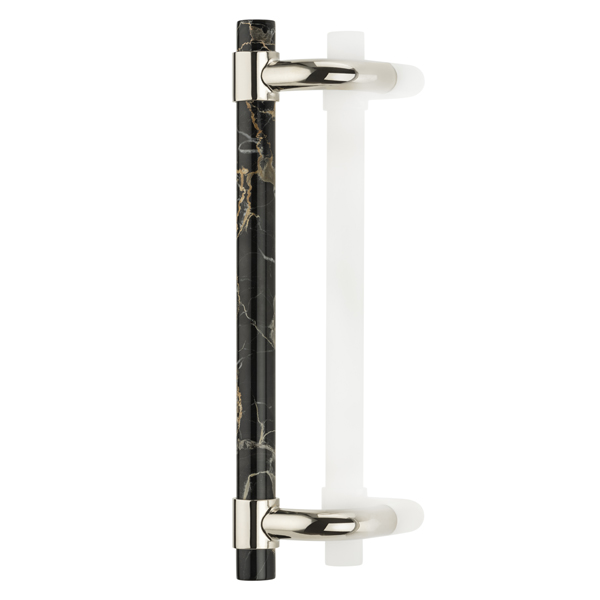 Collett cranked solid brass & marble door pull